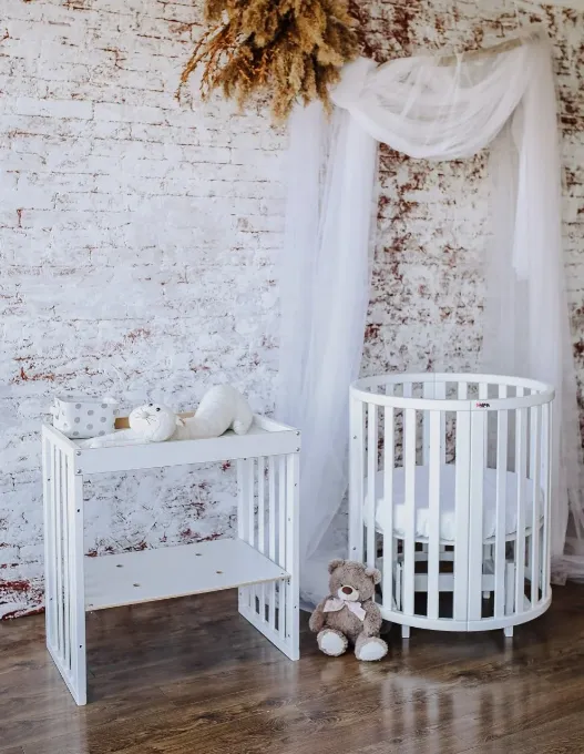 Poza cu Patut bebe rotund/oval Maribelle 9 in 1 alb