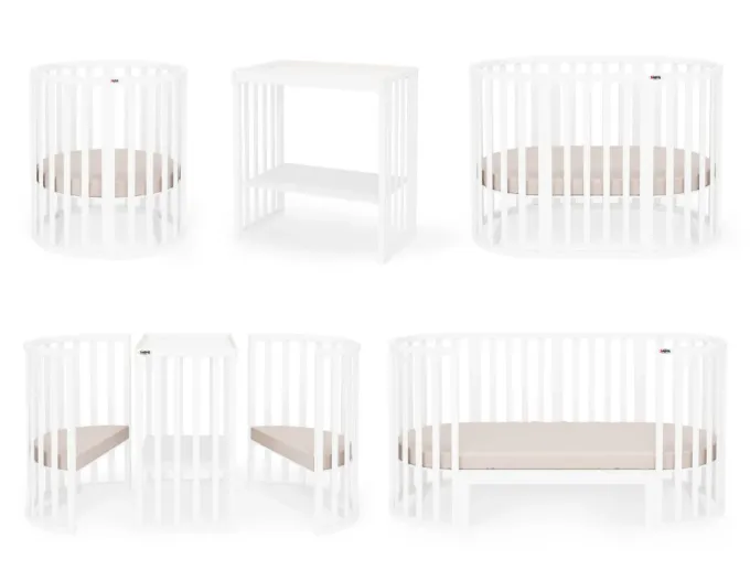 Poza cu Patut bebe rotund/oval Maribelle 9 in 1 alb